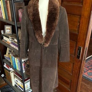 VINTAGE 70s Suede and Faux Shearling Ladies Coat Sz M